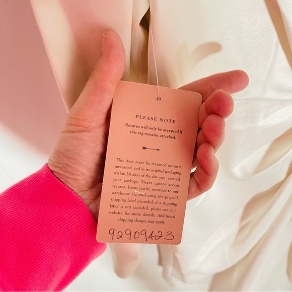 NEW BHLDN Maya Long-Sleeve Twist Satin Mini Dress Ivory Wedding Party Neutral - Picture 9 of 9